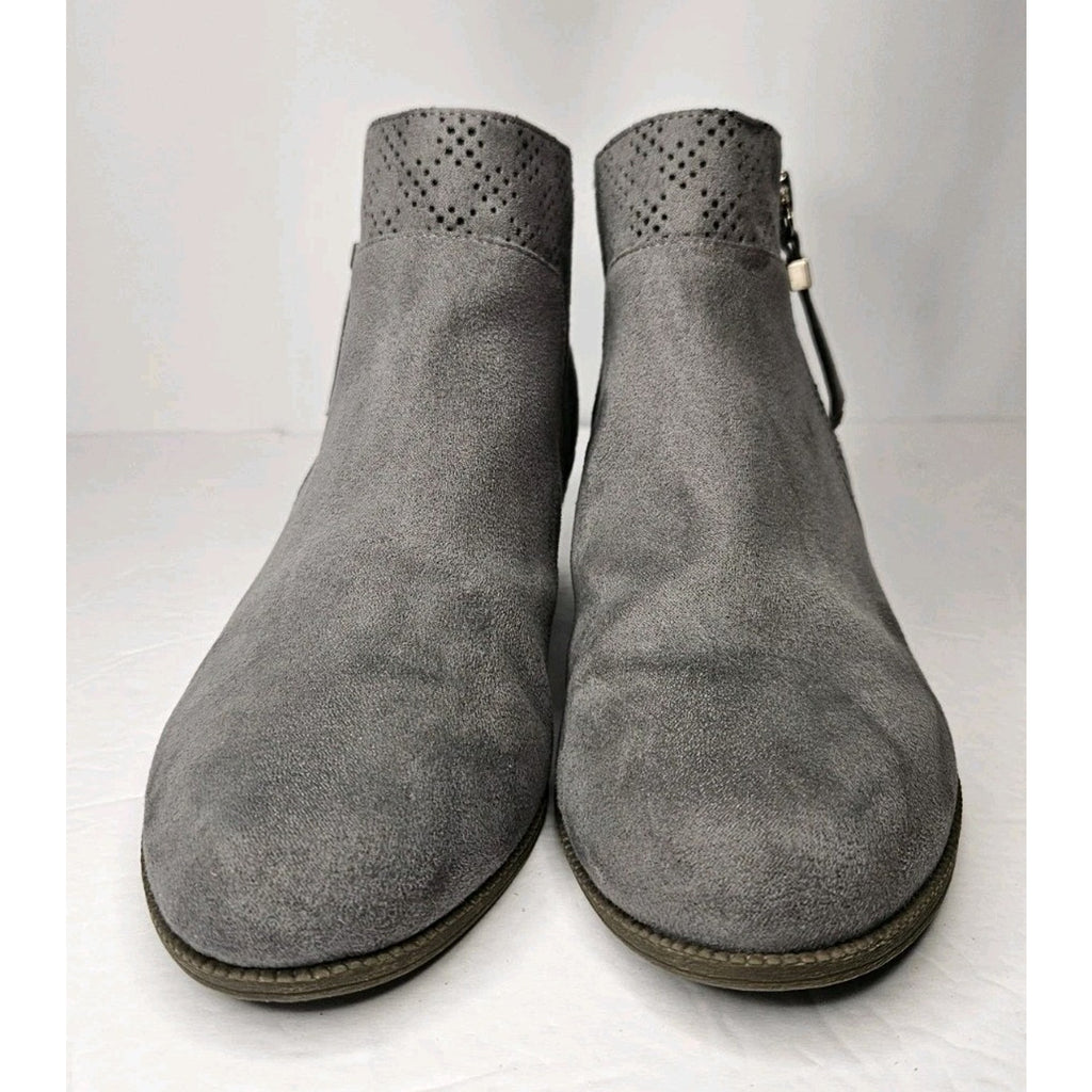 DR. SCHOLL'S Women's Dark Shadow Grey Brianna Perforated Block-Heel Booties SZ 8
