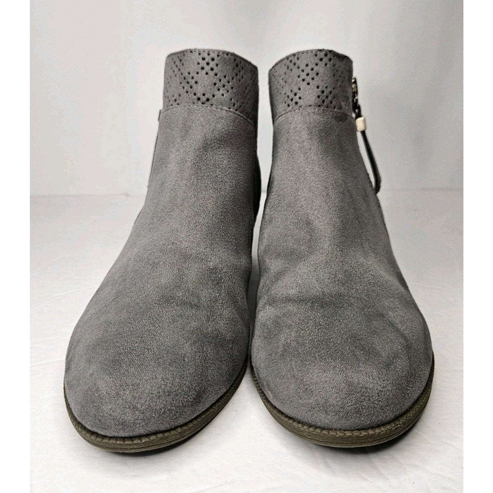 DR. SCHOLL'S Women's Dark Shadow Grey Brianna Perforated Block-Heel Booties SZ 8