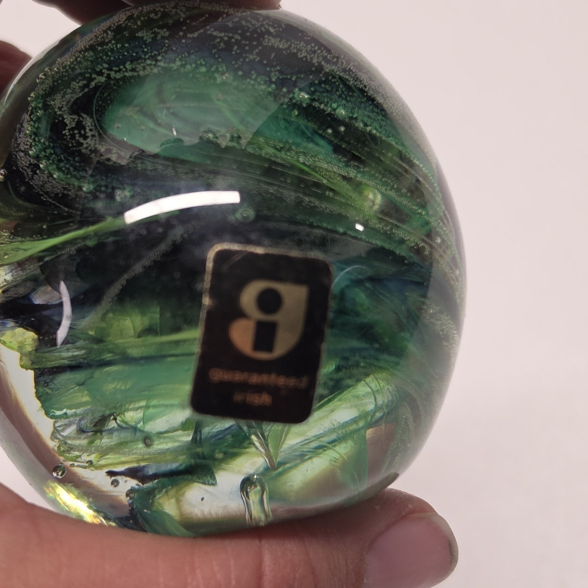 Vintage Kerry Irish Art Glass Paperweight Green Swirl Irish 2" Made In Ireland