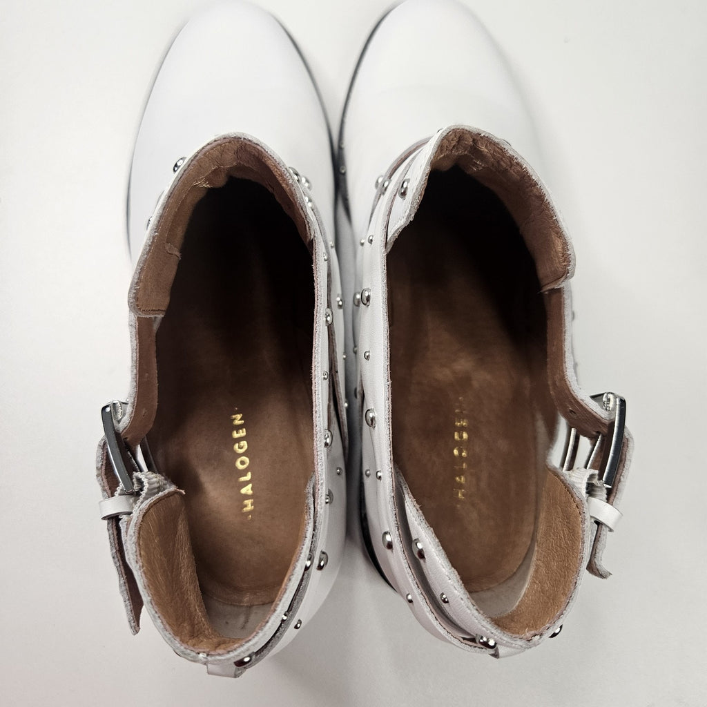 Halogen Nordstrom HAILEY Studded Leather Ankle Boots White Womens US Size 8.5 M