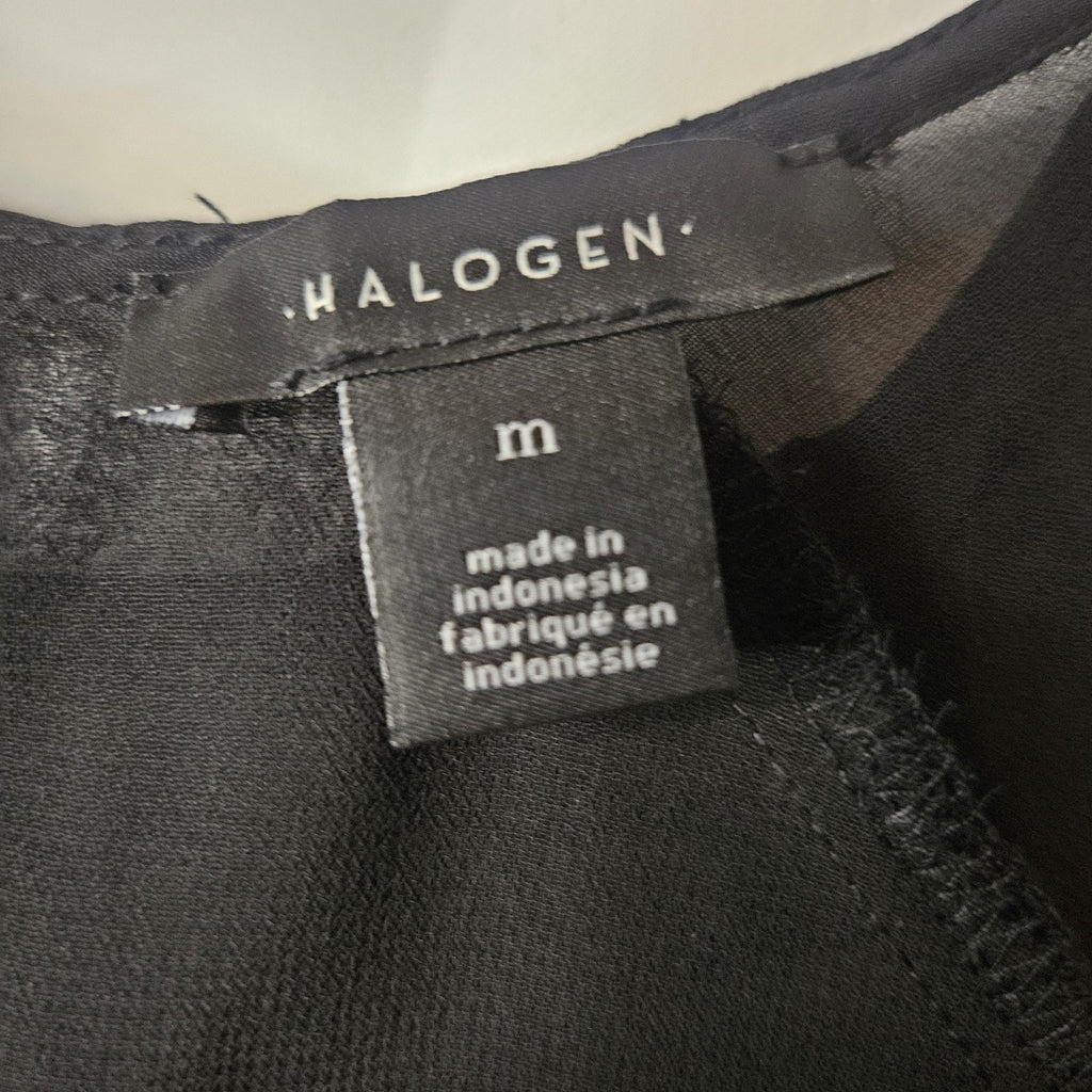 Halogen Top NWT Black Sheer Short Sleeve Crochet Trim Pullover Women's Size M