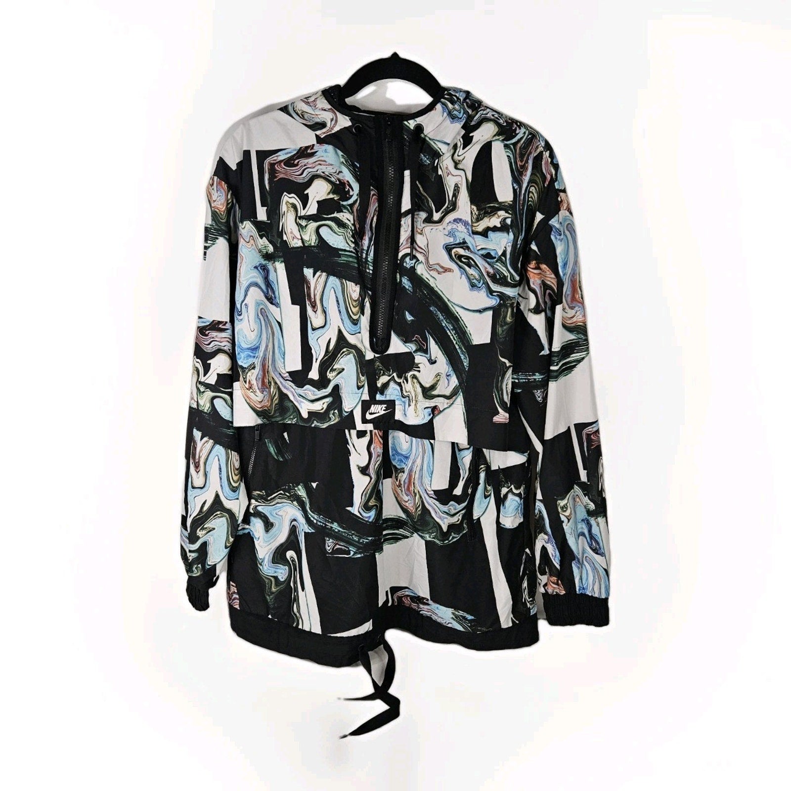 Nike Windbreaker Jacket Marbled Multicolor Mesh Trimmed Hooded Pullover EUC XL