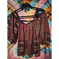 Hippie Laundry Lightweight Crop Peasant Top Red, Black & Golds Womens MED