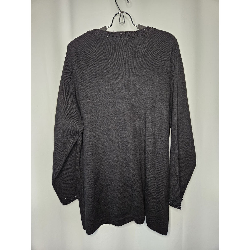August Max Woman Plus Size 1X Black Cardigan Button Closure Bead Trim Sweater