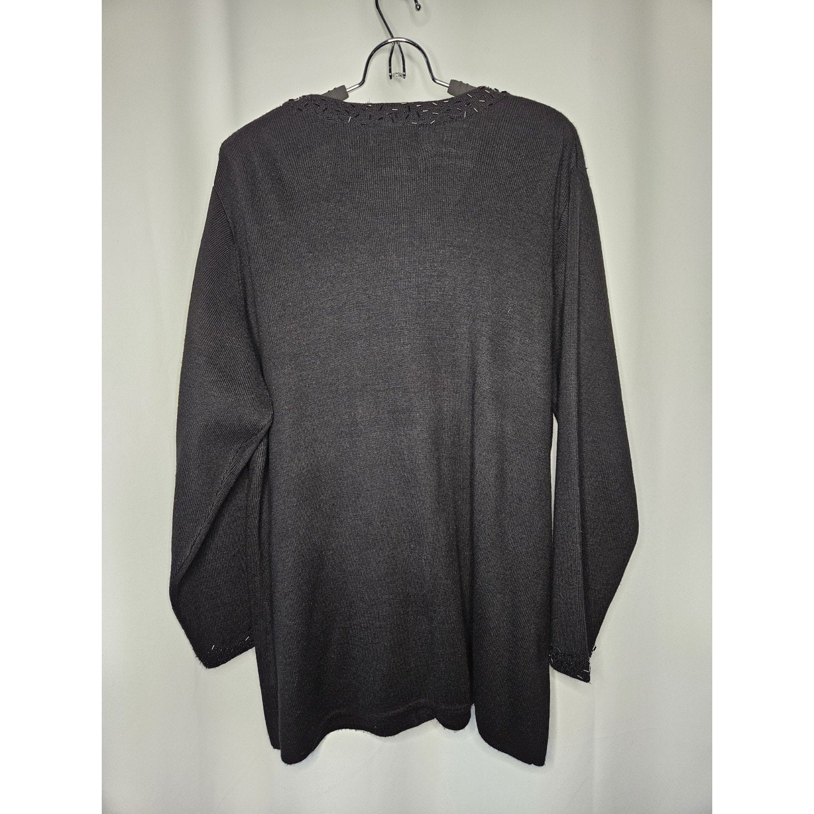 August Max Woman Plus Size 1X Black Cardigan Button Closure Bead Trim Sweater