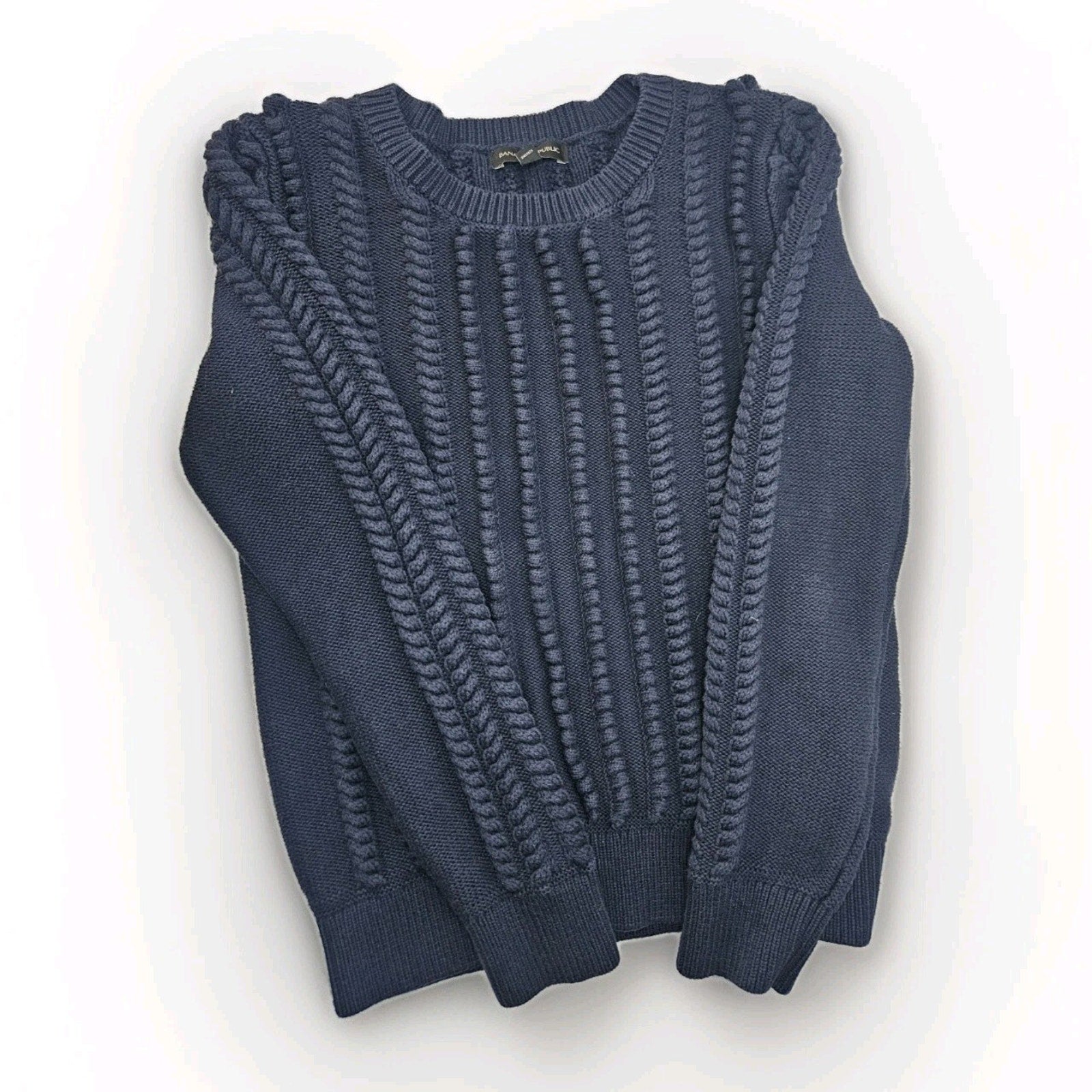 Banana Republic Navy Blue L Womens Cotton Blend Knit Crew Neck Sweater Top