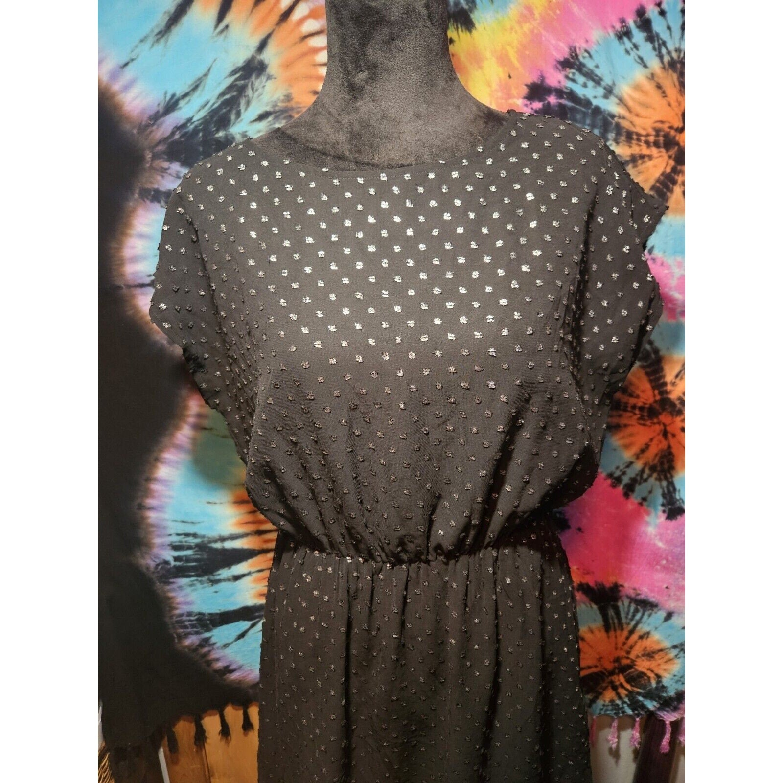 GAP Metallic Dot Skater Dress Size Medium Black/Silver