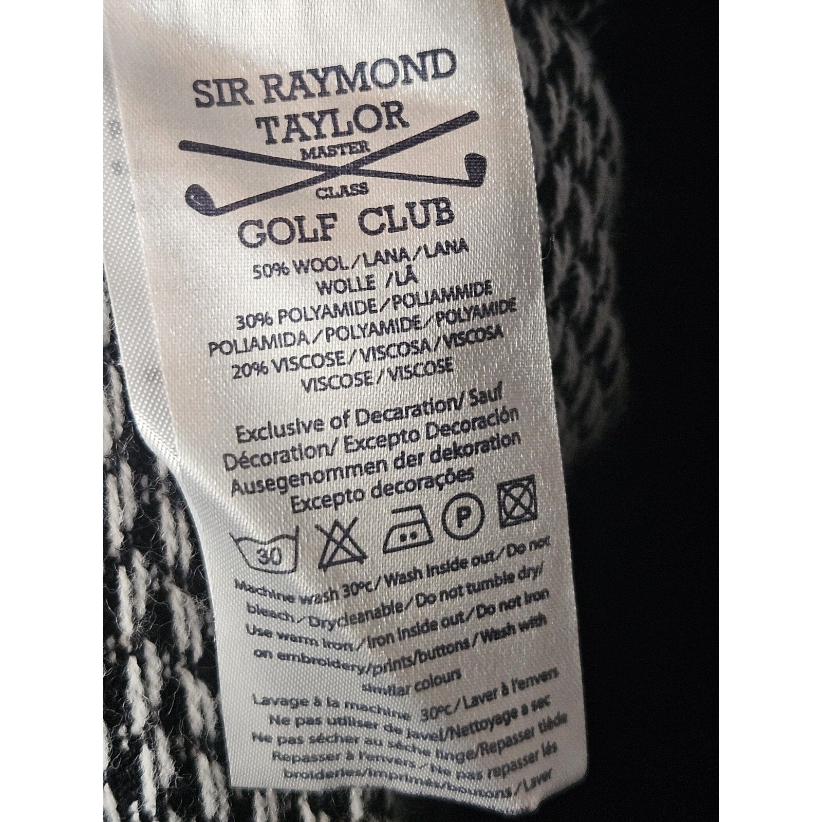 Sir Raymond Tailor Golf Sweater Mens XXL Collared Wool Made In Italy Black White