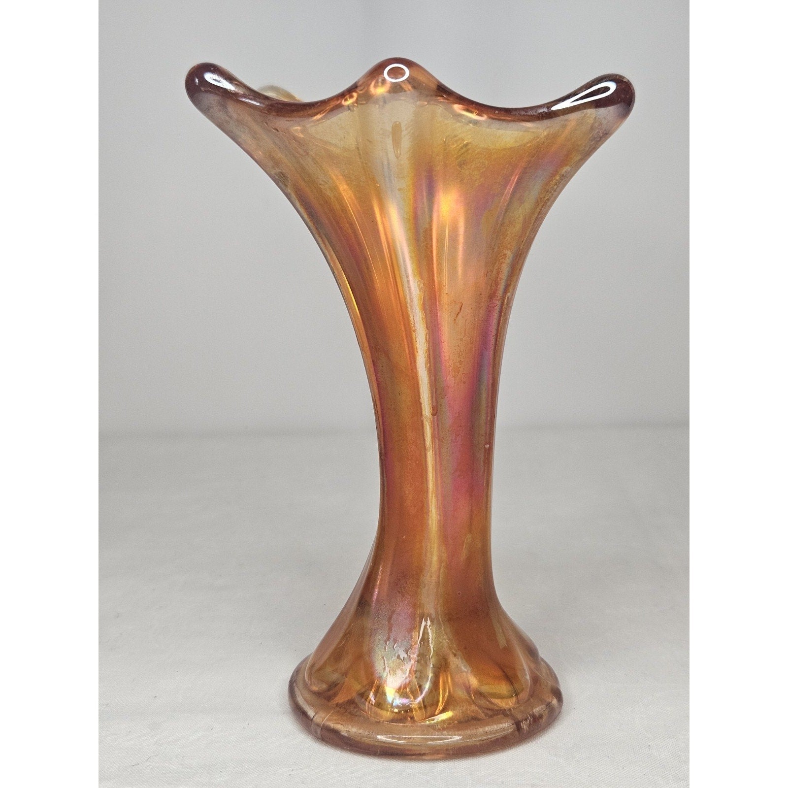 Vintage Amber Imperial Morning Glory Miniature Vase 5" Carnival Glass Orange