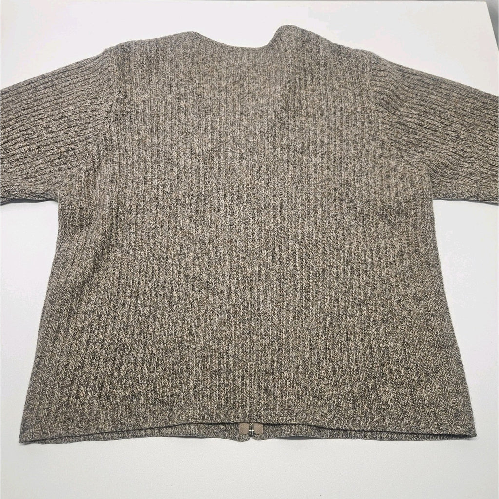 Vtg 100% Wool Knit Women Full Zip Cardigan Sweater Brown Nordic Ski Large