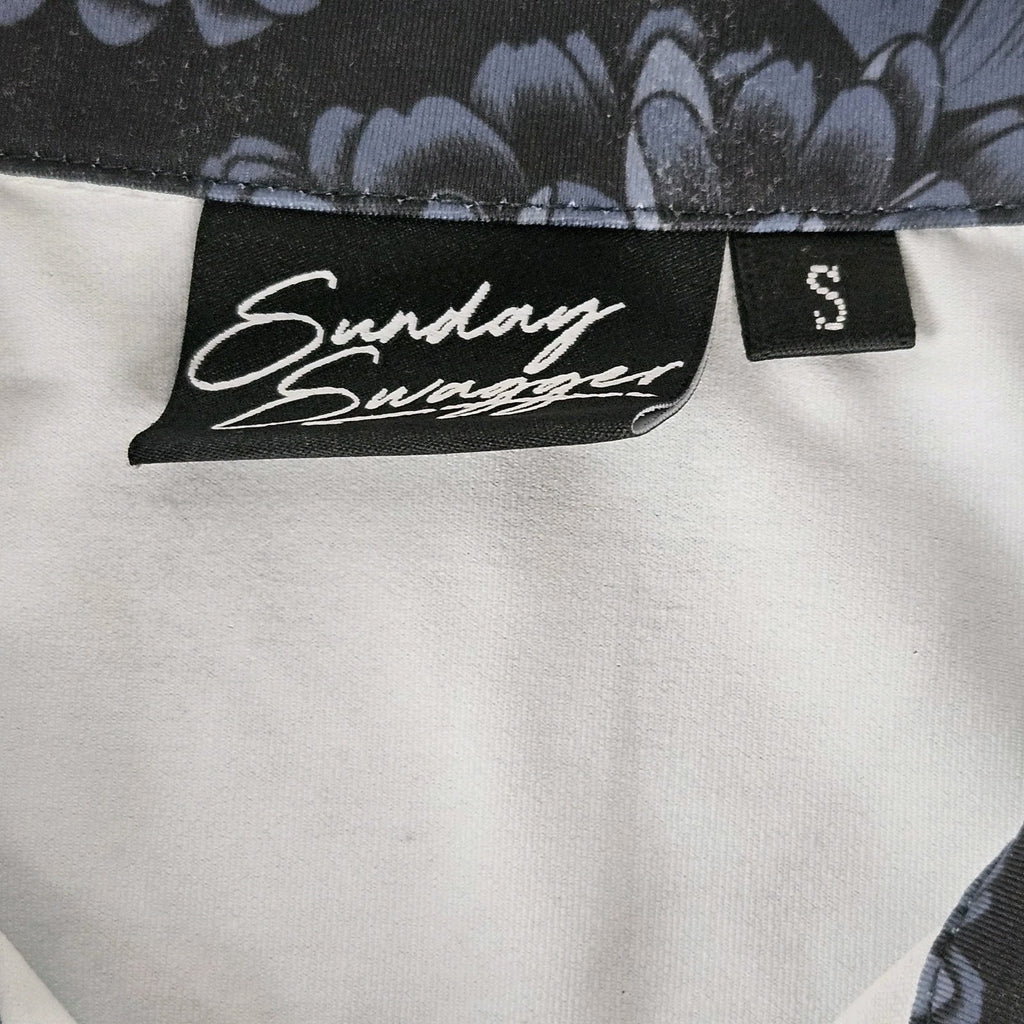 Sunday Swagger Polo Shirt Mens Small Black Floral AOP Stretch Performance Golf