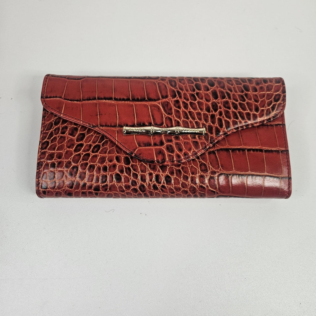 Vintage Elaine Turner Red Croc Embossed Leather Portfolio Organizer Wallet $175