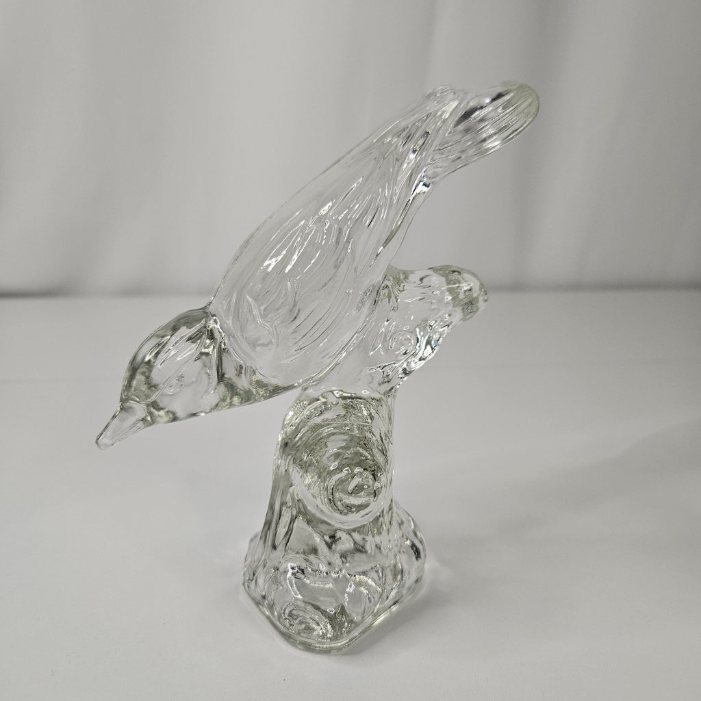 Vintage Haley Crystal Clear Glass Bird on Branch Figurine Paperweight Robin