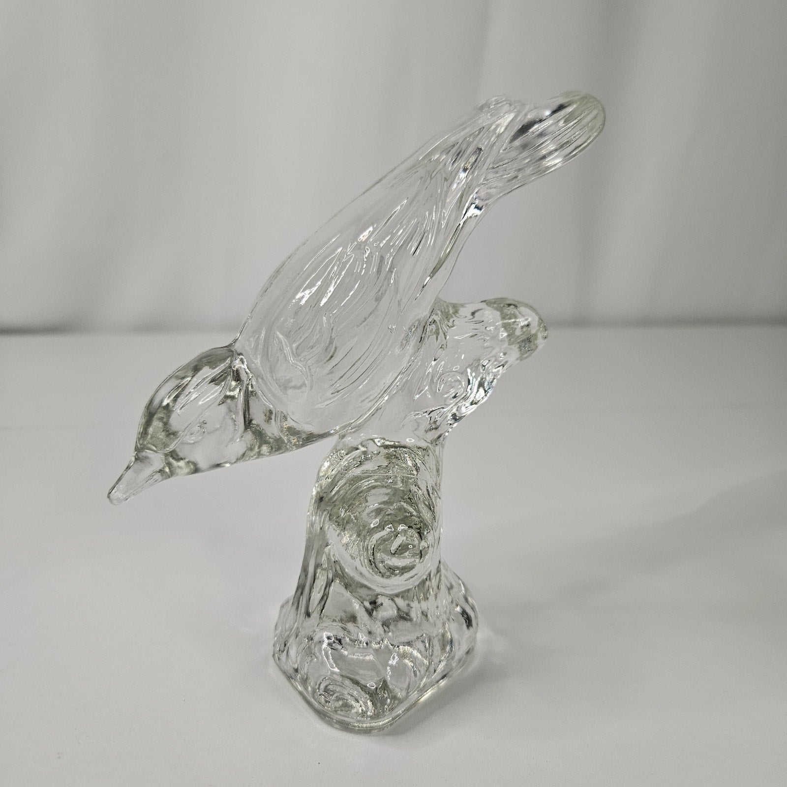 Vintage Haley Crystal Clear Glass Bird on Branch Figurine Paperweight Robin