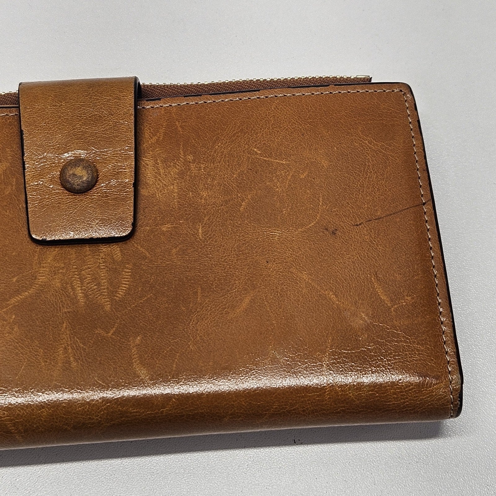 Vtg Mid-Century ARTISAN Custom Crafted Ginger Tan Leather Bifold Wallet 4 x 7.5
