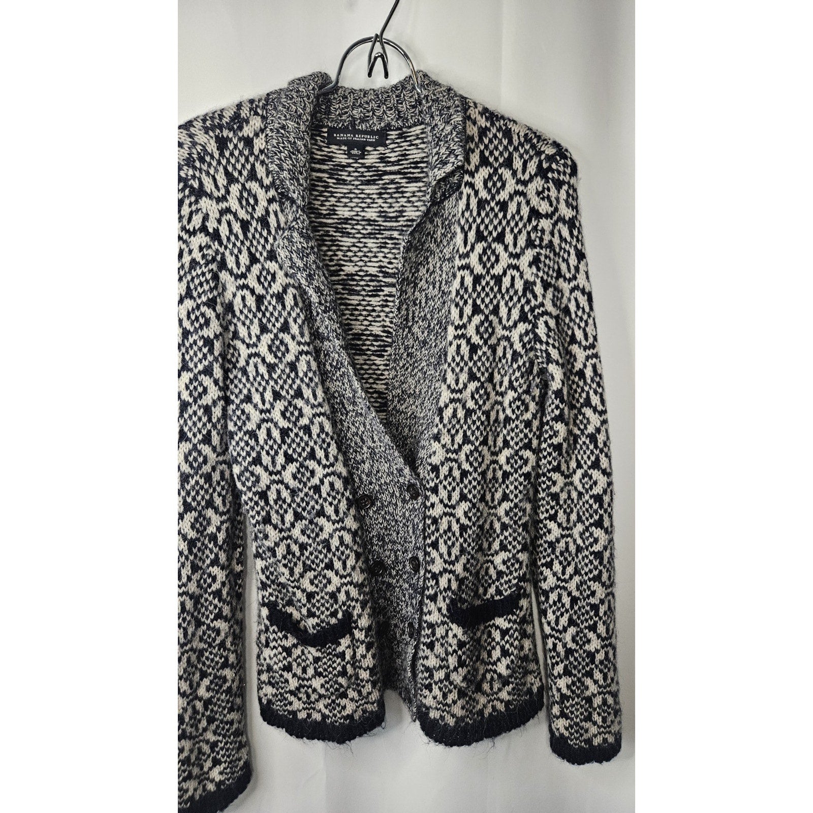 Banana Republic Navy & White Fair Isle Alpaca Blend Cardigan Sweater Size Small