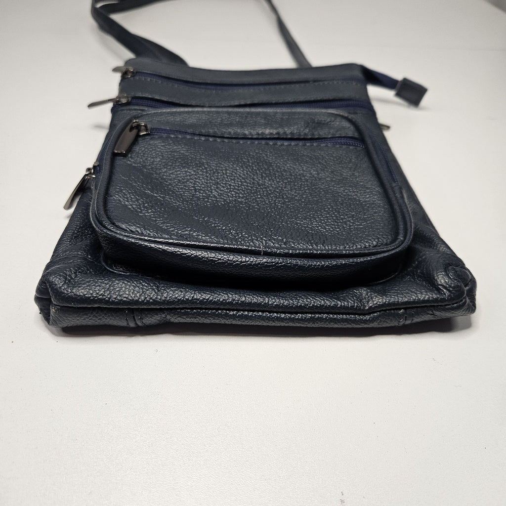 Krediz Leather Navy Blue Crossbody Bag Travel Purse 5 Compartments