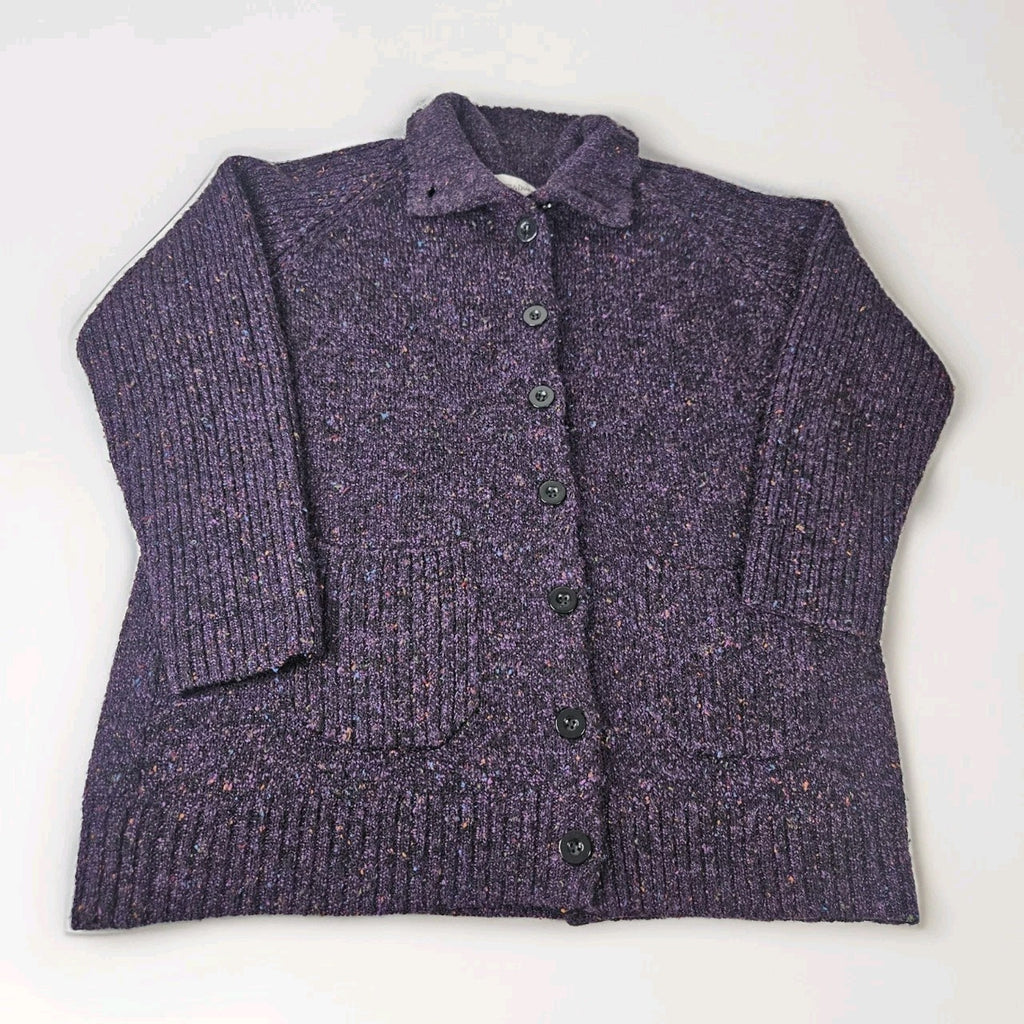 90s Chunky Knit Cardigan Sweater Purple Speckled Plus Size 1X Granny Cottage