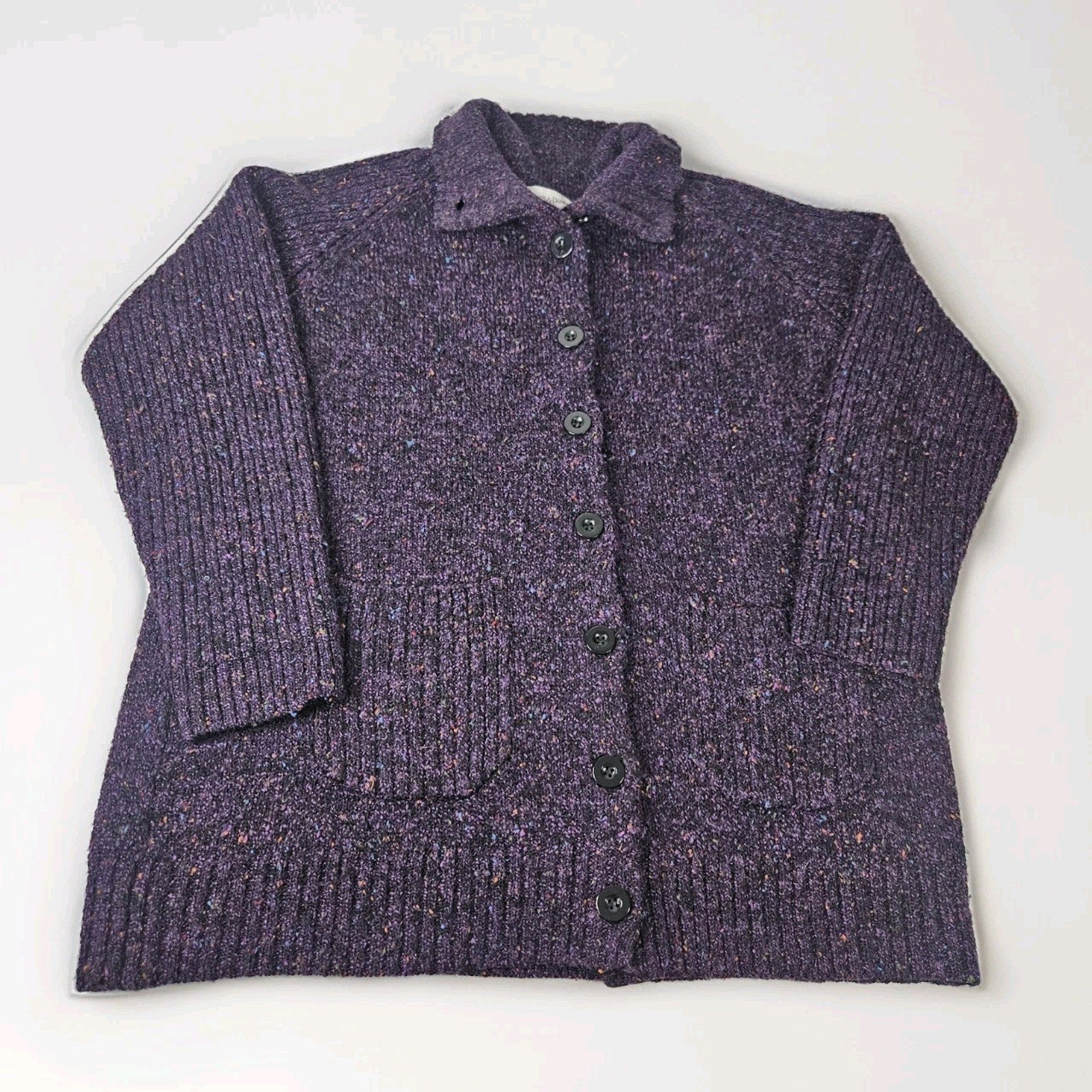 90s Chunky Knit Cardigan Sweater Purple Speckled Plus Size 1X Granny Cottage
