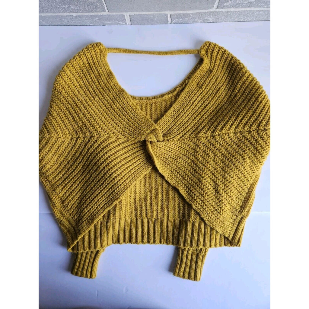 Ruby Moon Chunky Knit Open Back Wool Alpaca Sweater Sz MED Marigold/Mustard