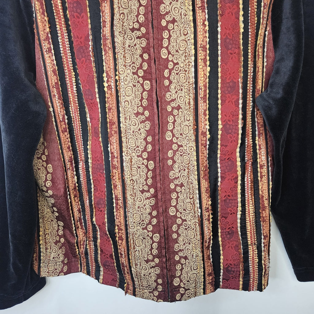 Coldwater Creek Retro Sz 1X Velvet Red Abstract Emboridered Zipper Front Jacket