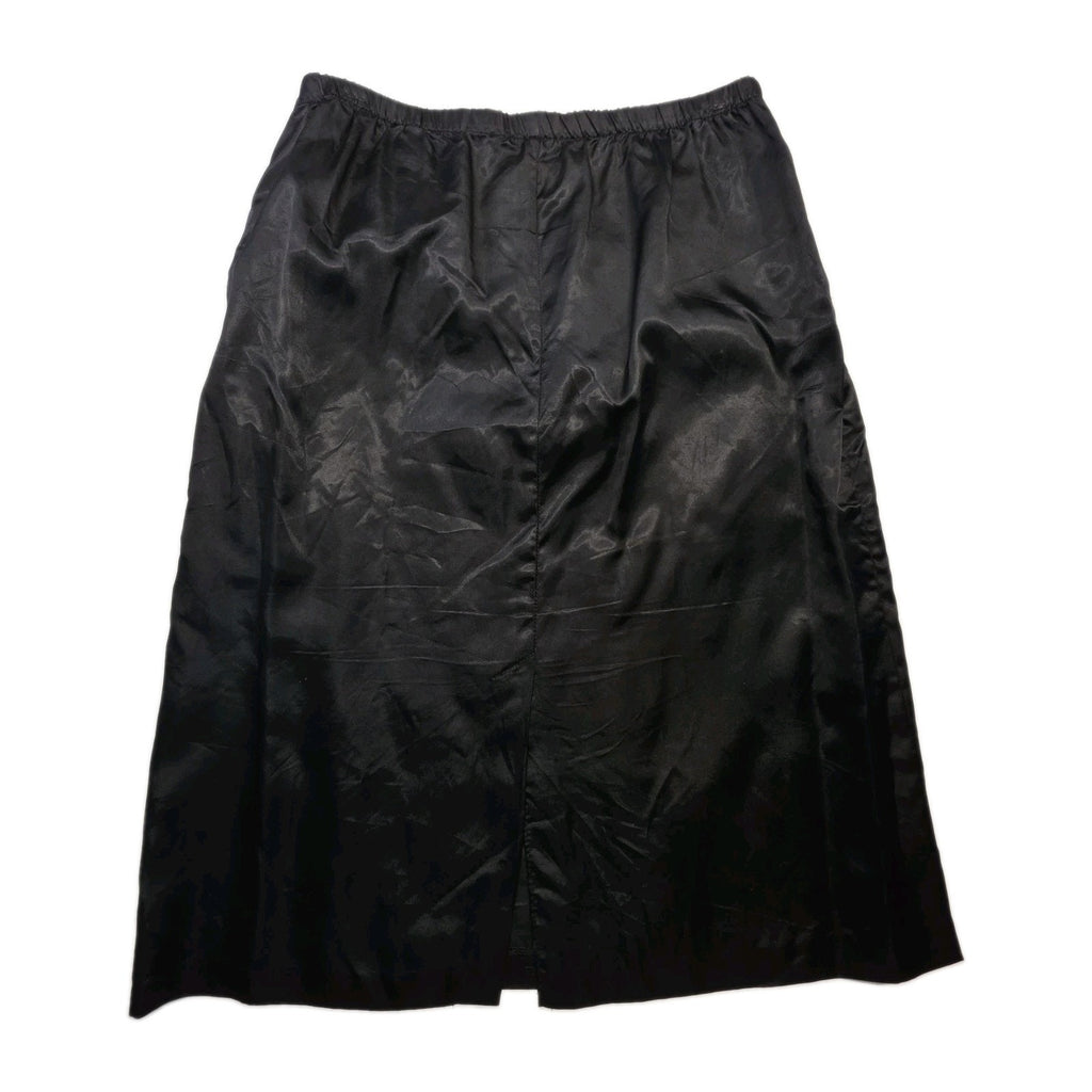 Vintage 1980s Skirt Suit Black Satin Peplum Jacket Blazer Embellished Lace Sz 14
