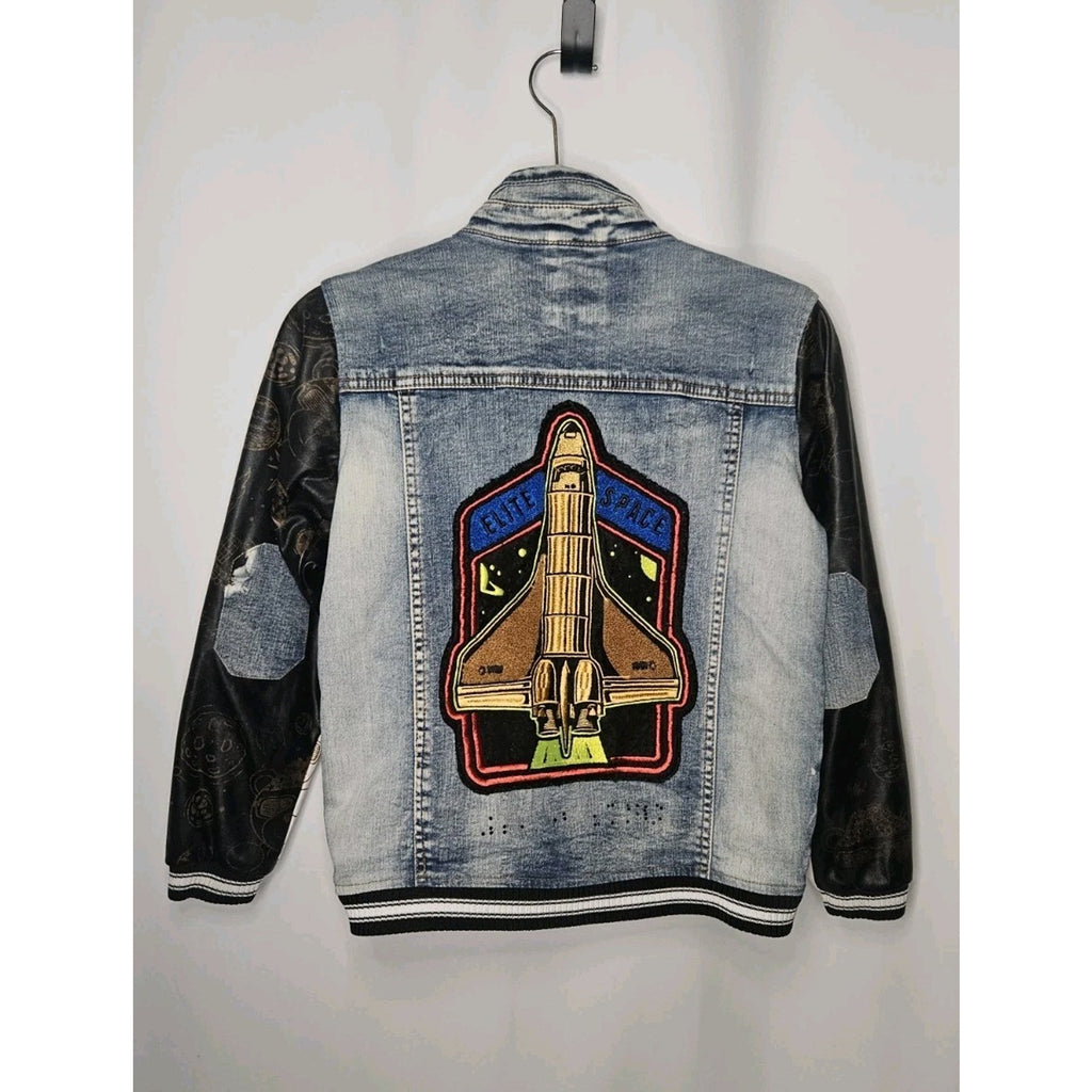 Elite Premium Denim Mocha Jacket Kids 10-12 Patches Streetwear
