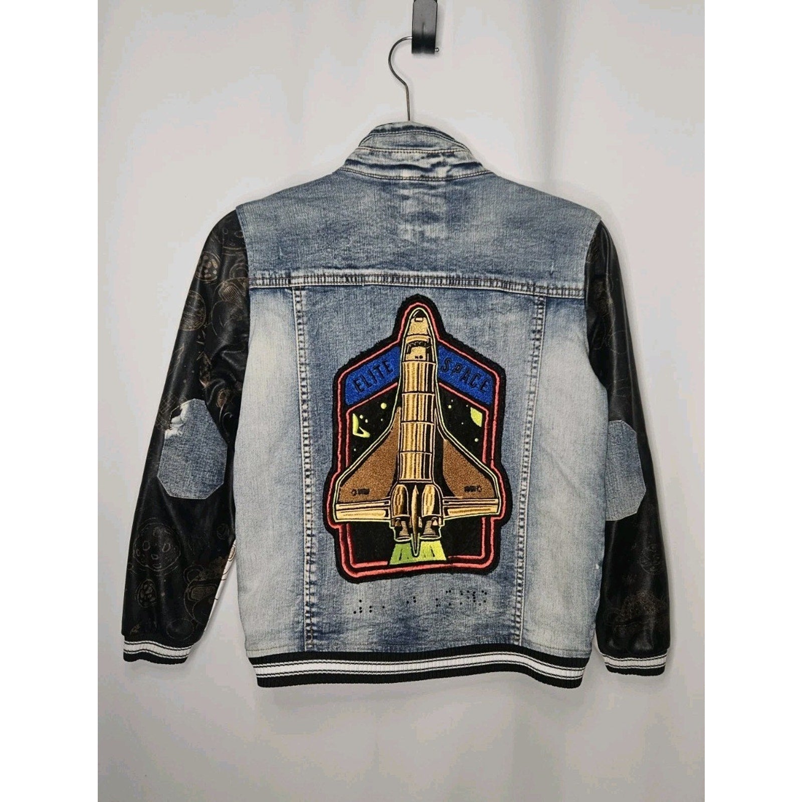 Elite Premium Denim Mocha Jacket Kids 10-12 Patches Streetwear