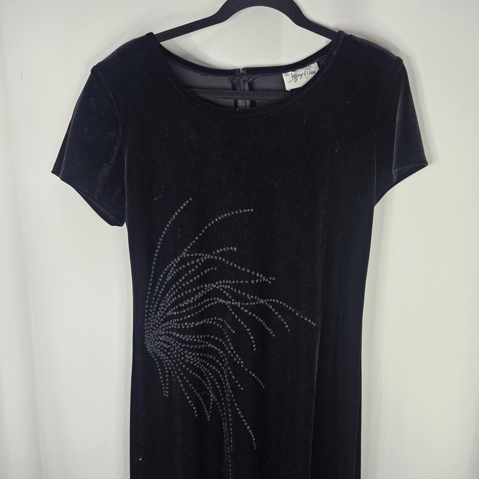 90s Jeffrey & Dara Evenings Black Velour Mini Dress Beaded Small Glam Holiday