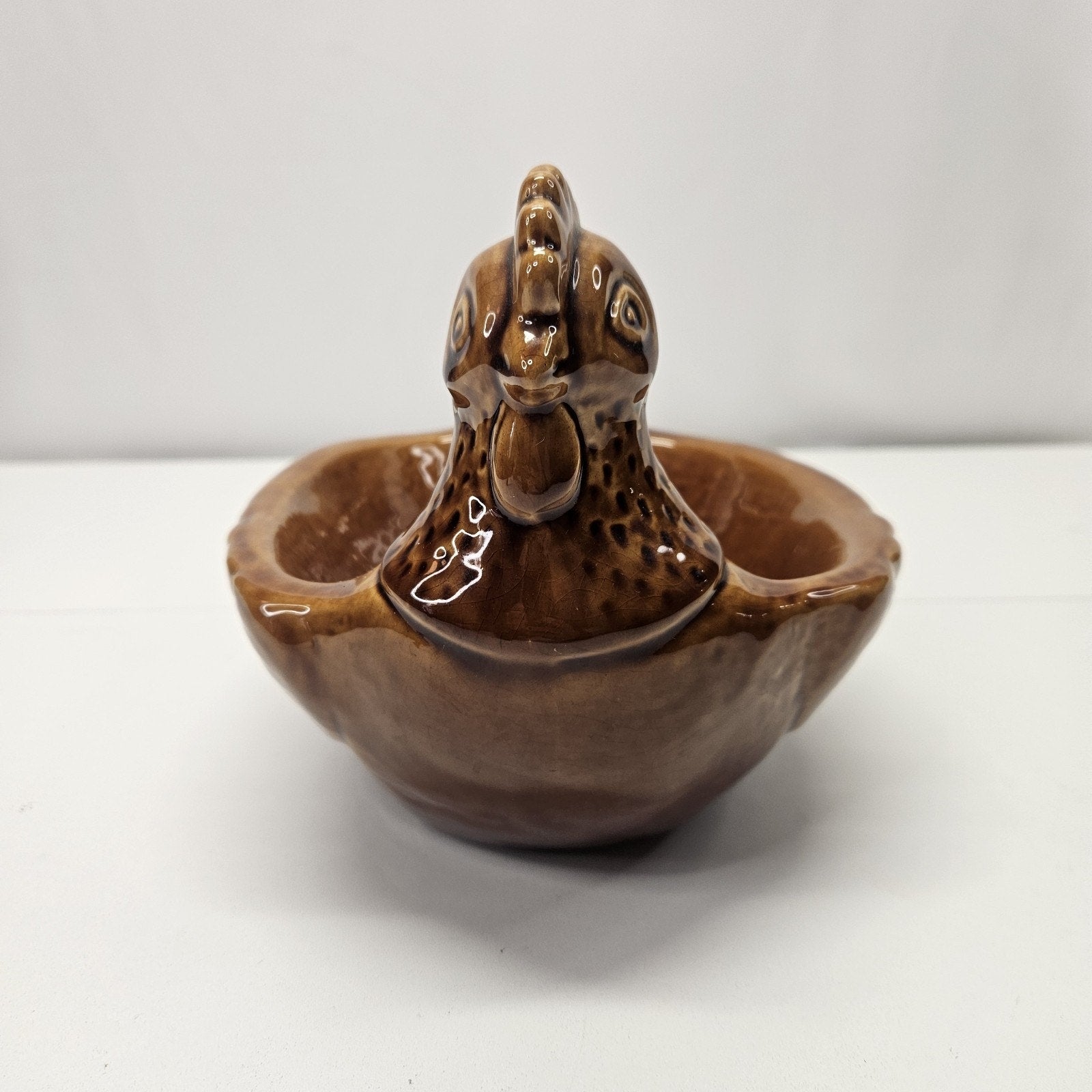 Vintage Brown Ceramic Glazed Chicken Serving Dish Turine Retro Country Kitchen