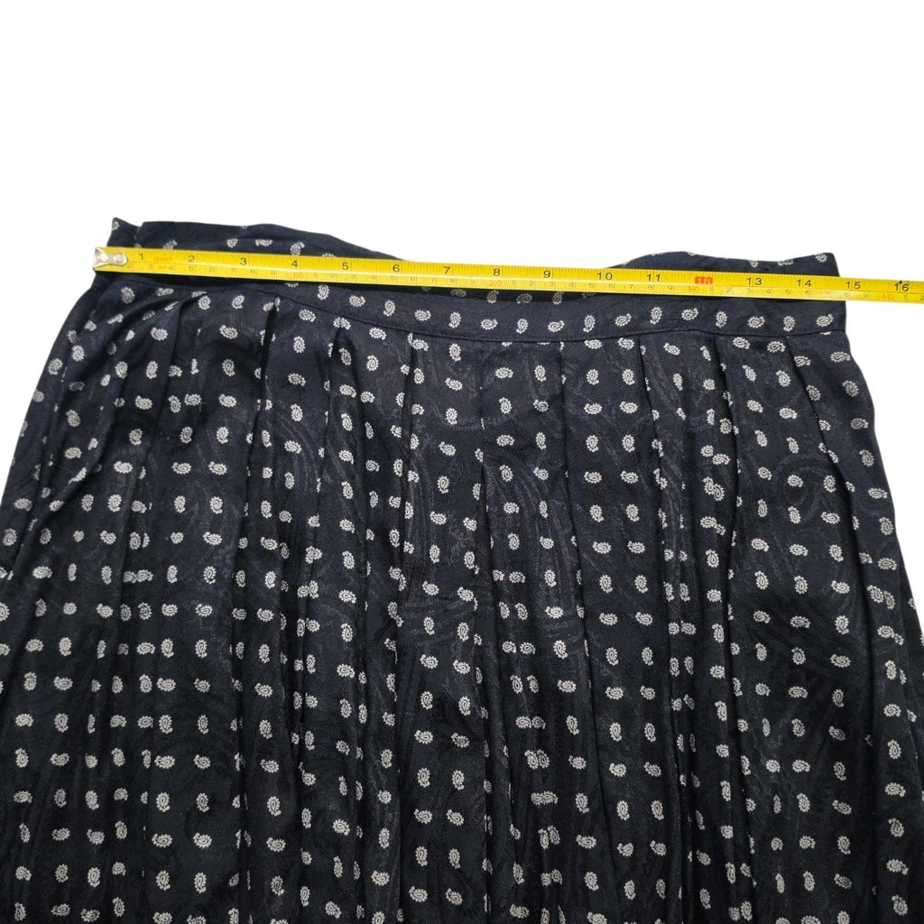 VTG 1980s J.G. Hook Black Silver Floral Paisley Pleated Skirt Sz 14 Made In USA