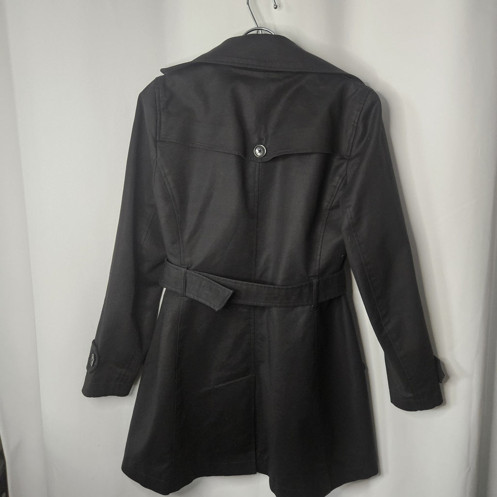 Willi Smith Black Belted Trench Coat Women’s 4 Small Midi Classic Jacket
