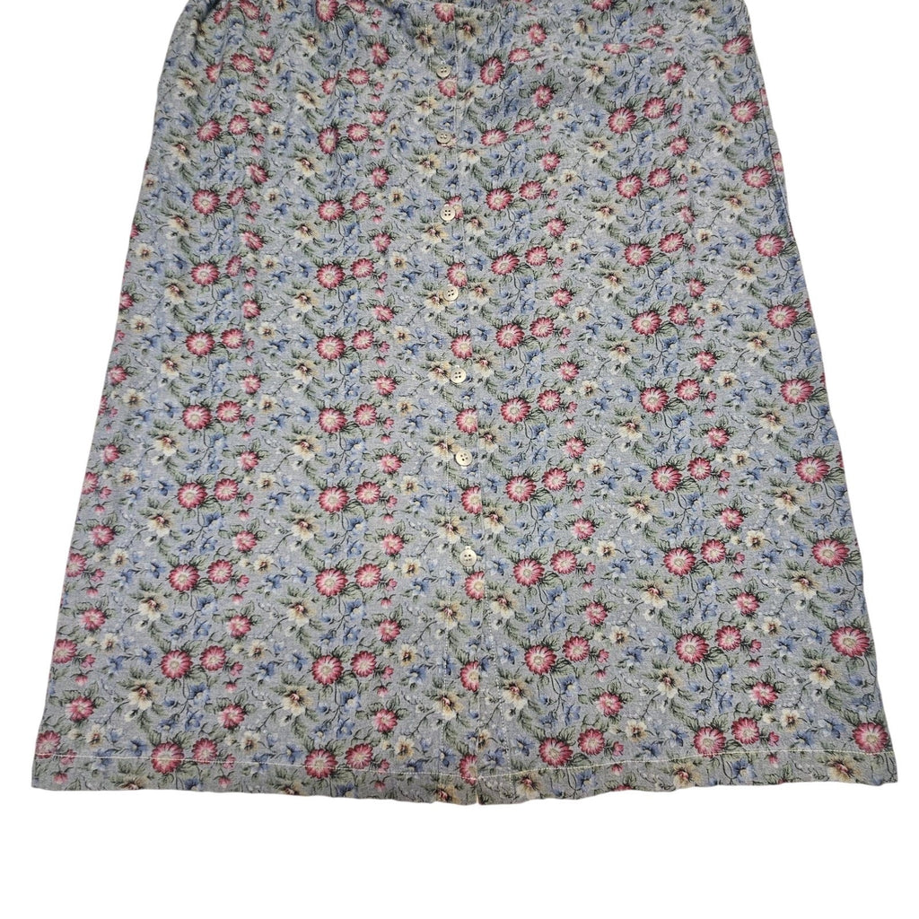 Vtg Y2K Denim Floral 100% Cotton Button Front XL Midi Skirt Pockets New Look