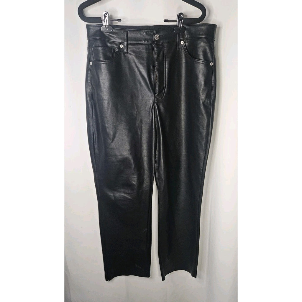 Express Black Vegan Leather Modern Straight Super High Waist Size 12S Moto Glam
