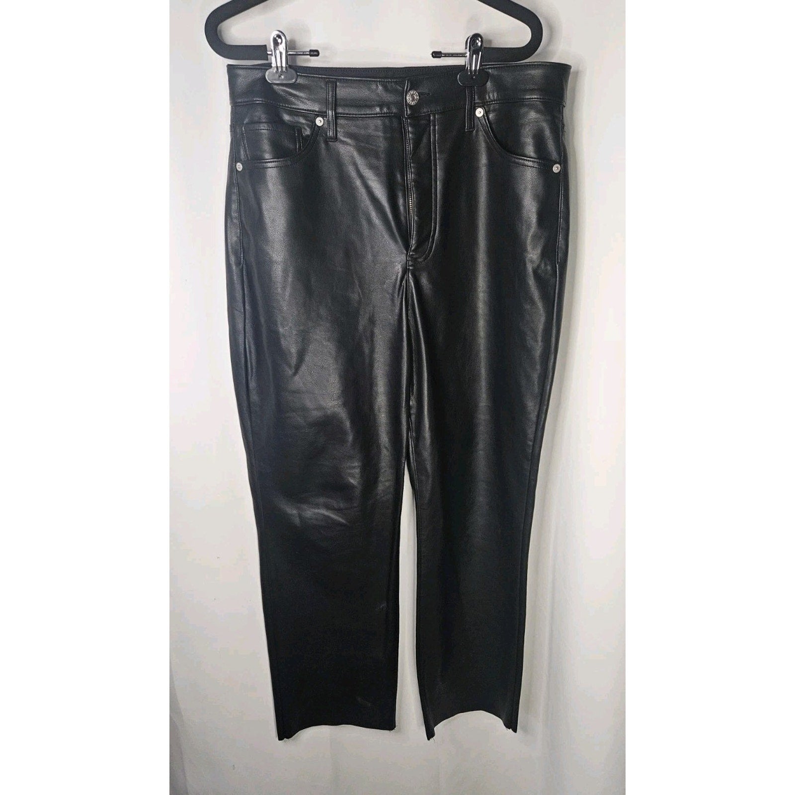Express Black Vegan Leather Modern Straight Super High Waist Size 12S Moto Glam