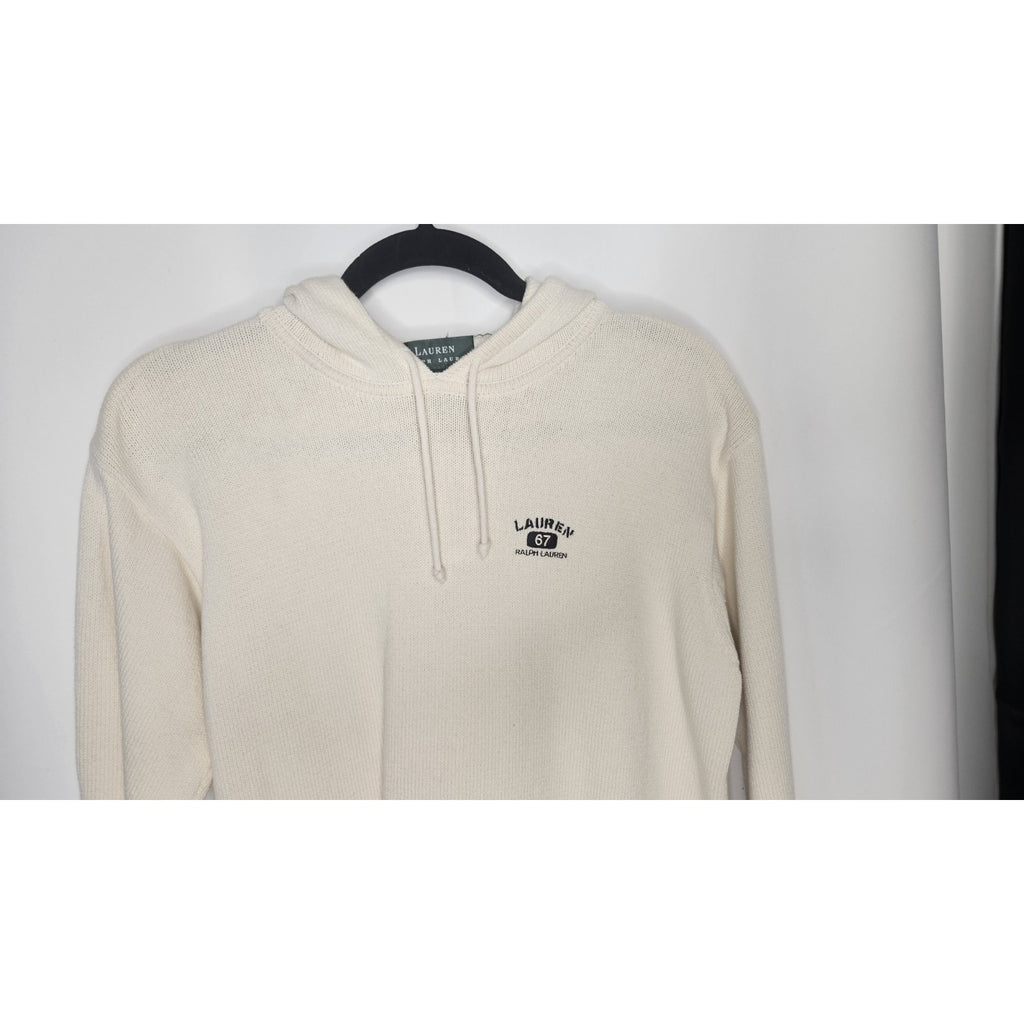 Vtg Lauren Ralph Lauren Knit Sweatshirt Women Med Off White Hoodie Pullover Y2K
