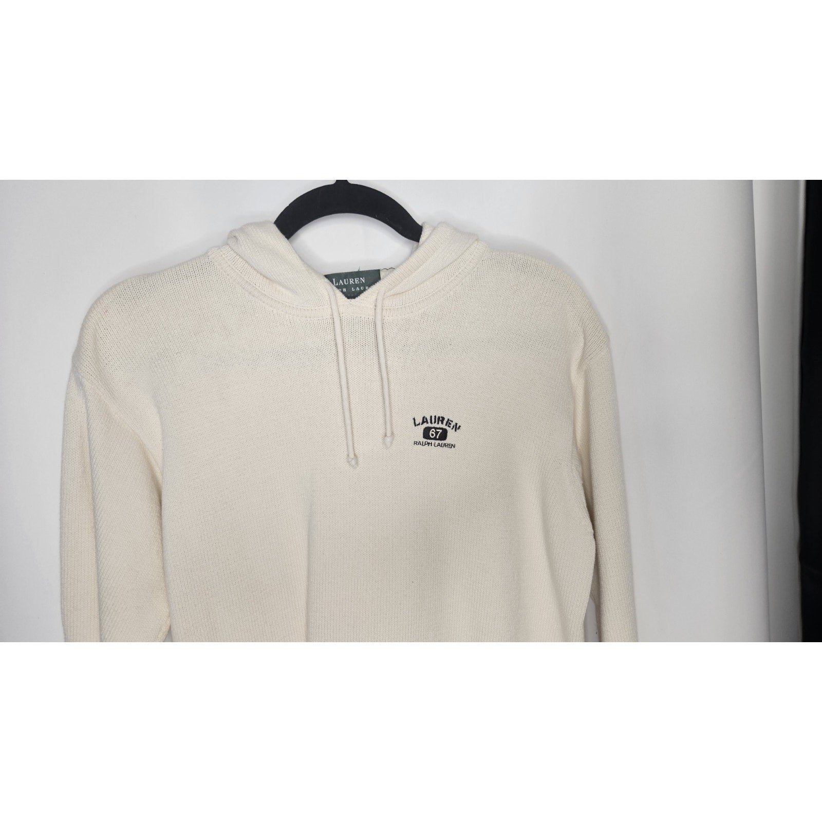 Vtg Lauren Ralph Lauren Knit Sweatshirt Women Med Off White Hoodie Pullover Y2K