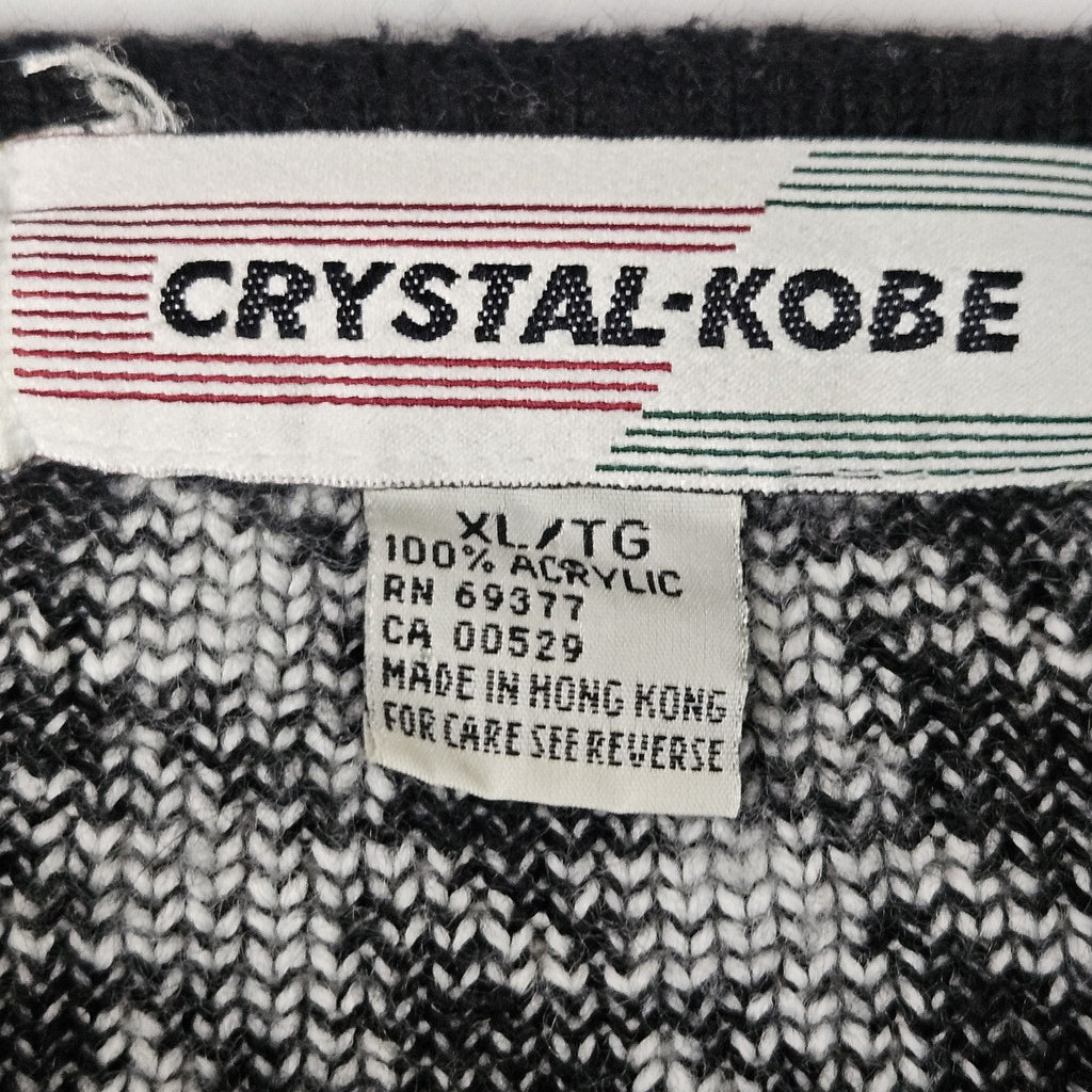 VTG Crystal Kobe Houndstooth Cardigan Sweater Gold Buttons Sz XL Classy