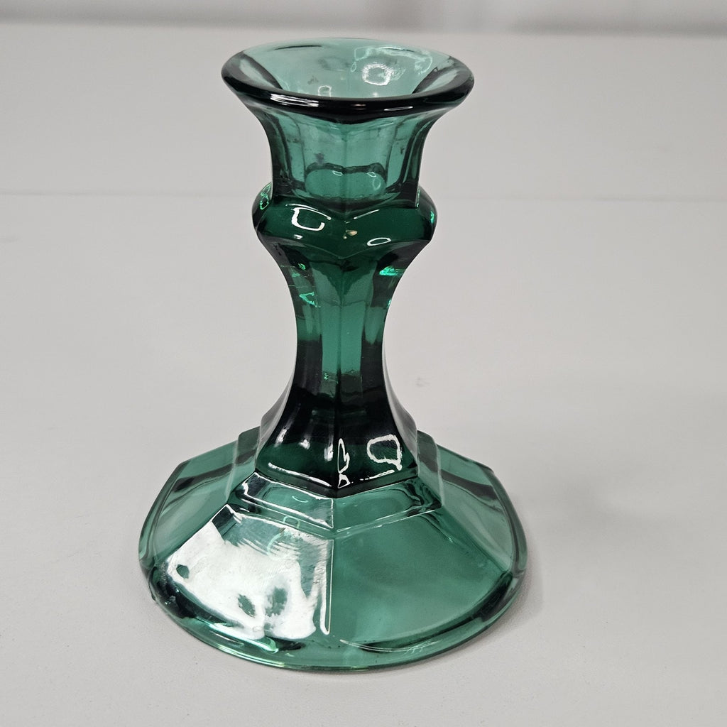 Vintage Indiana Glass Green Candlestick Holders 4.25" Pair Mid-Century Holiday