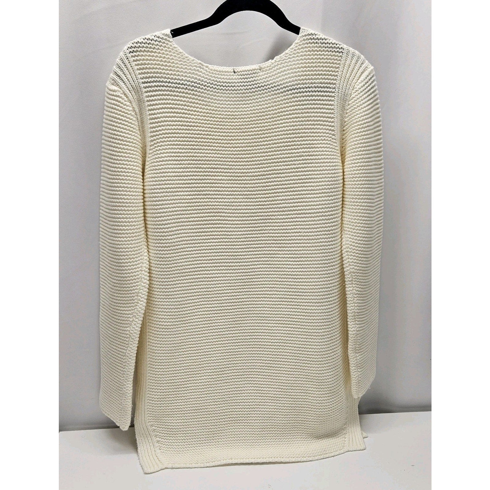 Vintage Ivory Ribbed Acrylic Knit Pullover Sweater Size Large Classic Long