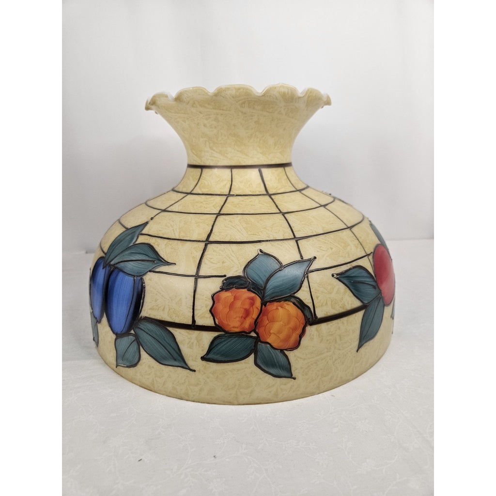 Vtg. Hand-painted Hurricane Lamp Shade 9 1/2 Inches Tall Fruit & Floral