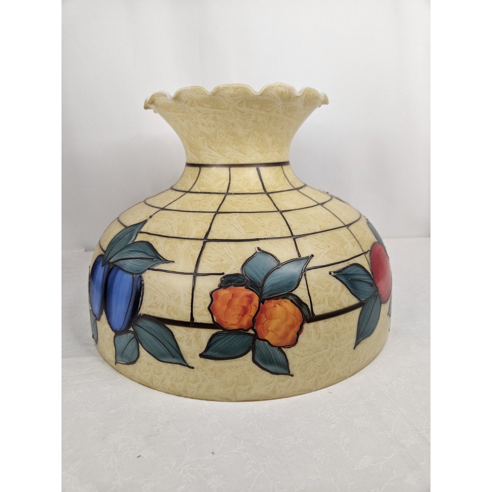 Vtg. Hand-painted Hurricane Lamp Shade 9 1/2 Inches Tall Fruit & Floral