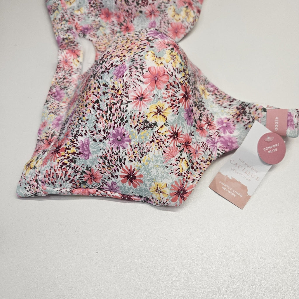 CACIQUE 42DDD Lightly Lined No Wire T Shirt Bra NWT Pink Floral Print Comfort