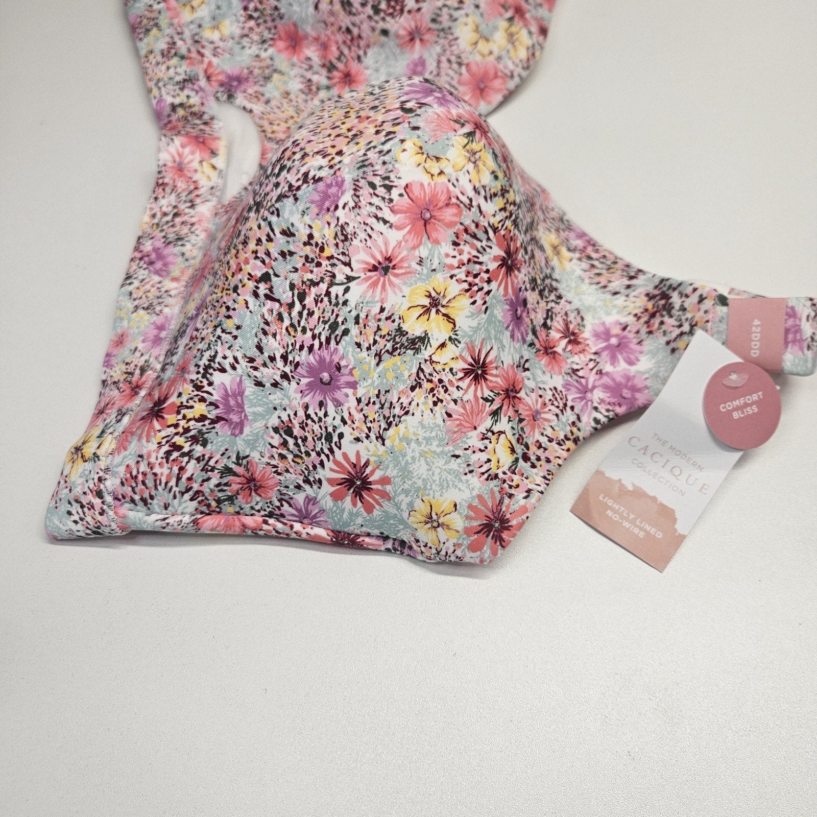 CACIQUE 42DDD Lightly Lined No Wire T Shirt Bra NWT Pink Floral Print Comfort