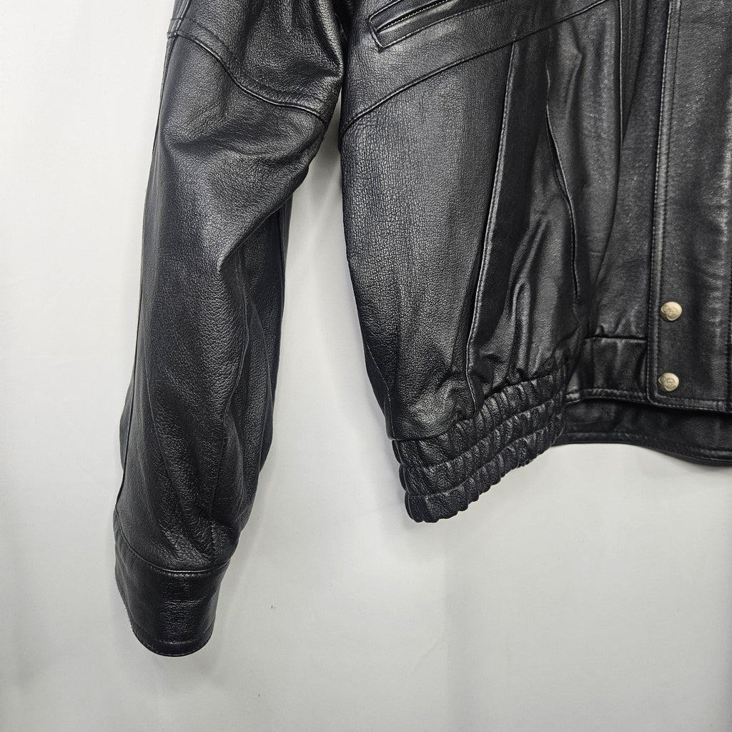 Vintage Outdoor Exchange Black Classic Leather Coat Biker Moto Jacket Men's XL