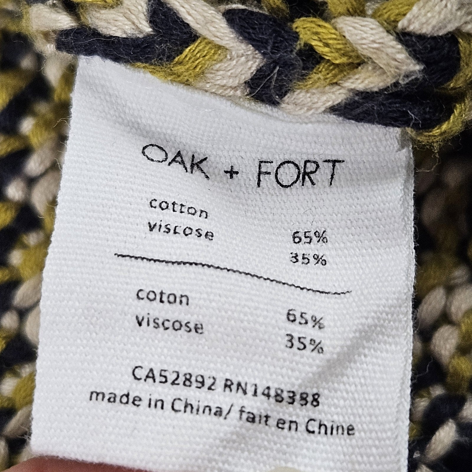 Oak + Fort Knit Crewneck Pullover Sweater Medium Yellow Grey Fisherman Preppy