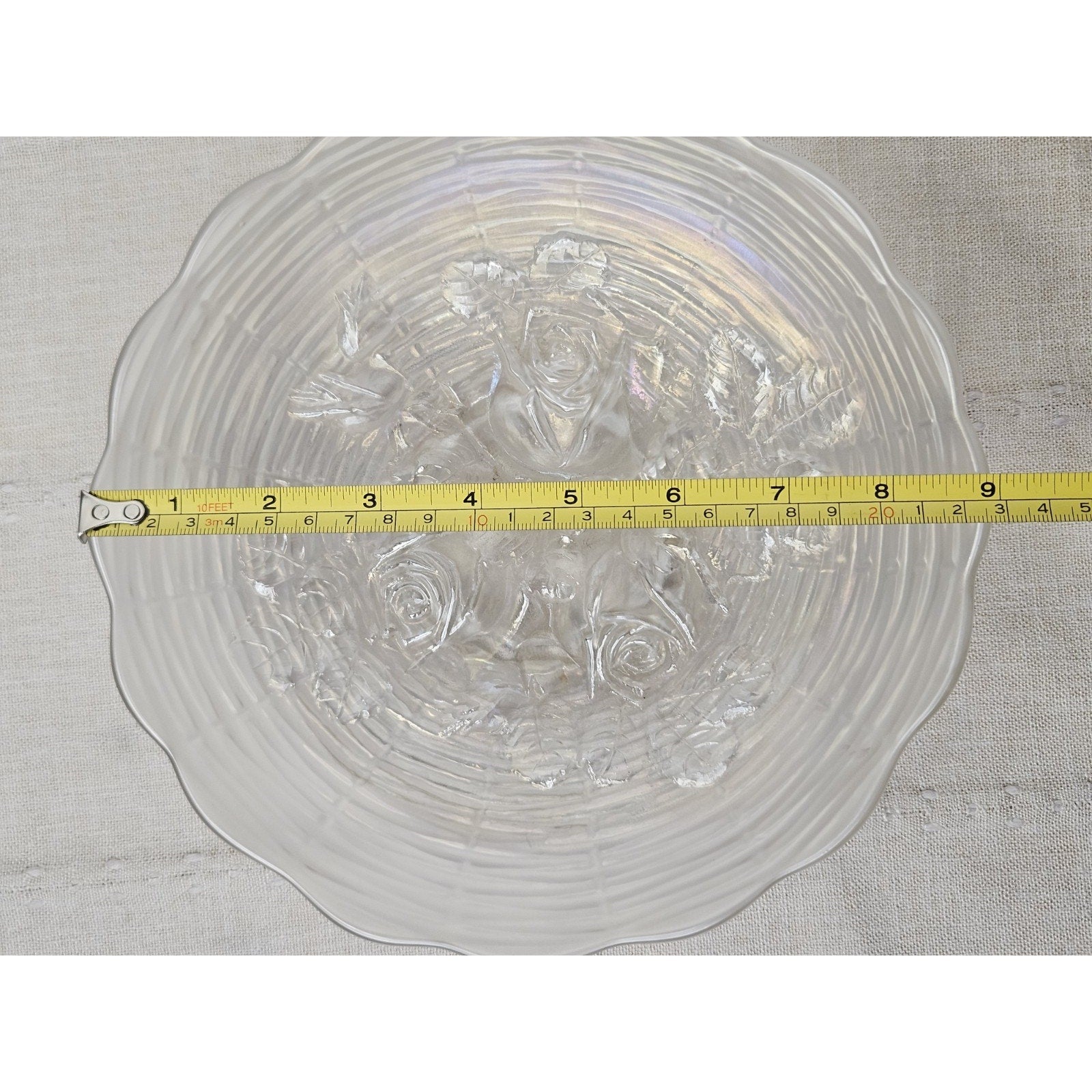 Antique Northwood White Carnival Glass Rose Show Deep Plate Iridescent Frosted