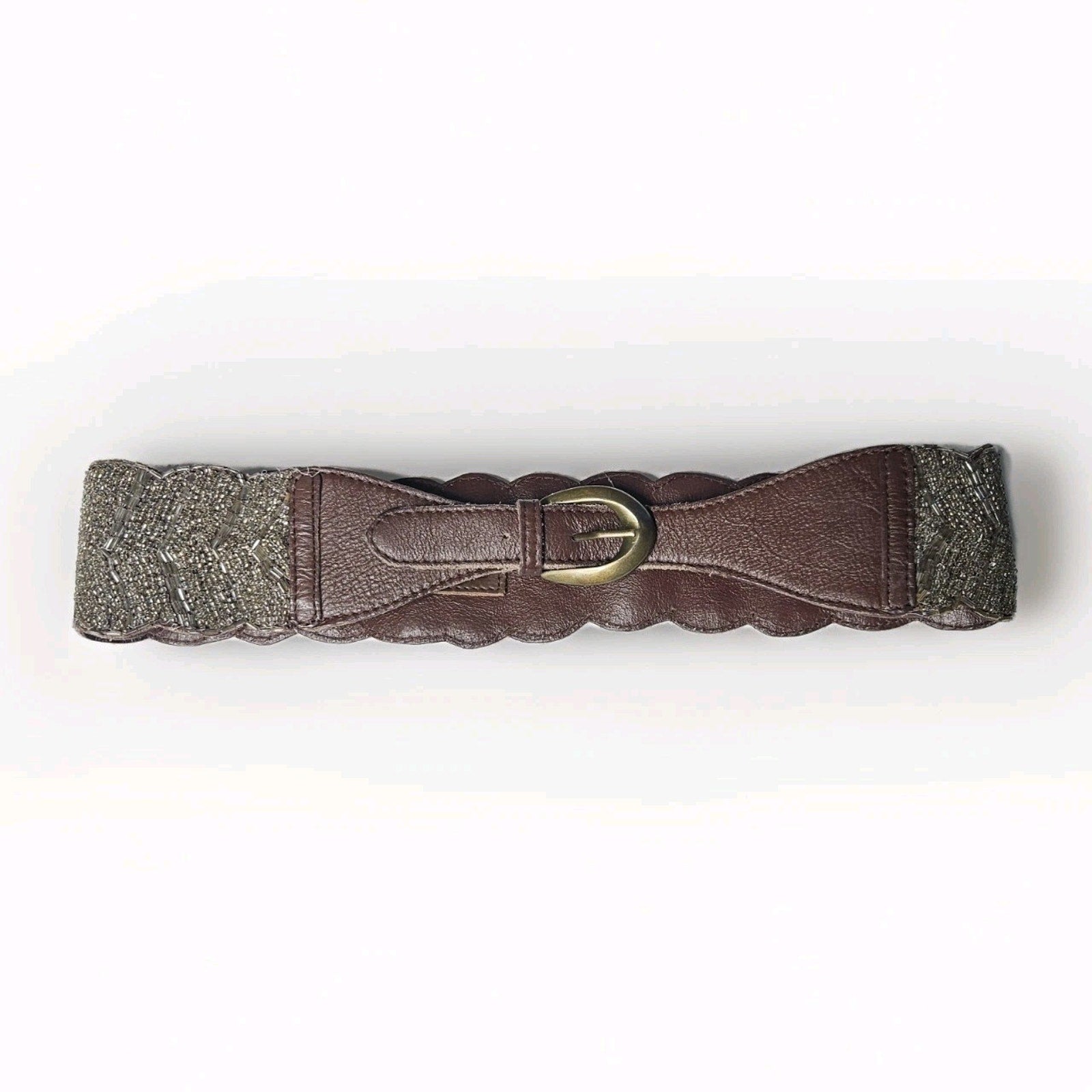 Jasper & Jeera Medium Anthropologie Corset Brown Leather Beaded Boho Belt Size S