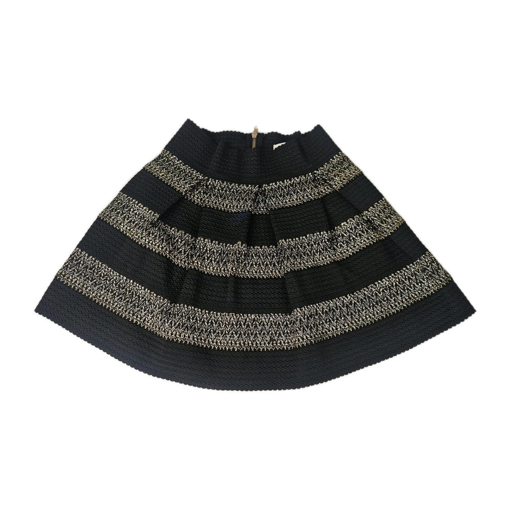 Ginger G Women's Mini Skirt A Line Pleated Black Gold Medium Holiday Metallic