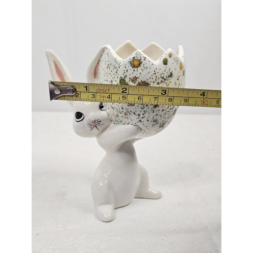 Vintage Mid Century Hand Painted Porcelain Bunny Holding Egg Easter Spring Art